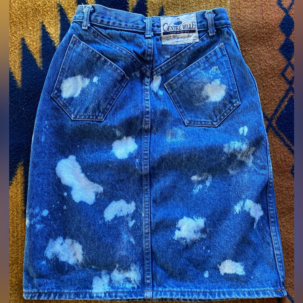 VTG Bleached Denim Skirt by Centre Ville Paris. Size 5! Pockets! USA.